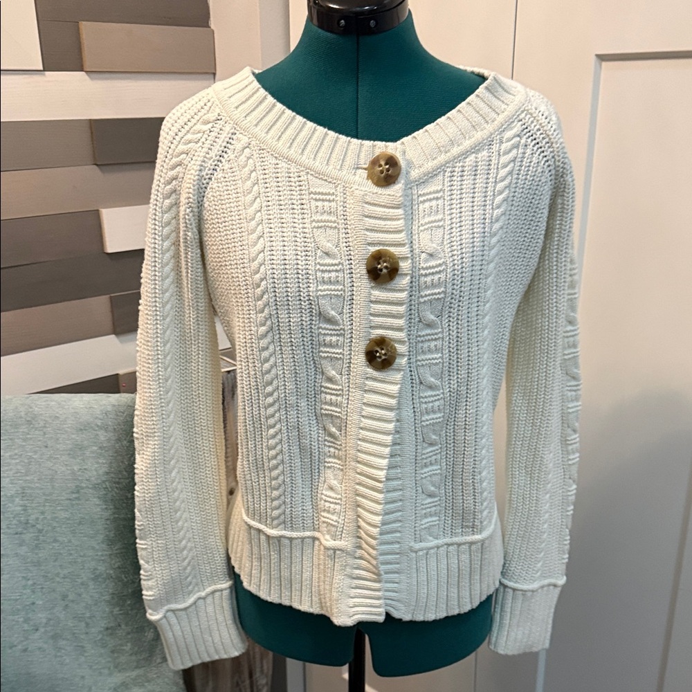 Eddie Bauer Cream Cable Knit Cardigan
